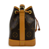 Noe Bucket Bag Nano Brown in Monogram Coated Canvas, Gold hardware