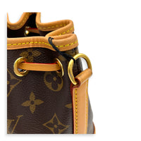 Noe Bucket Bag Nano Brown in Monogram Coated Canvas, Gold hardware
