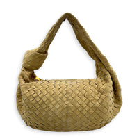 Jodie Shoulder Bag Beige in Suede Leather, Gold hardware