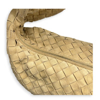 Jodie Shoulder Bag Beige in Suede Leather, Gold hardware