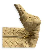 Jodie Shoulder Bag Beige in Suede Leather, Gold hardware