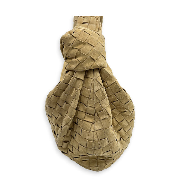 Jodie Shoulder Bag Beige in Suede Leather, Gold hardware