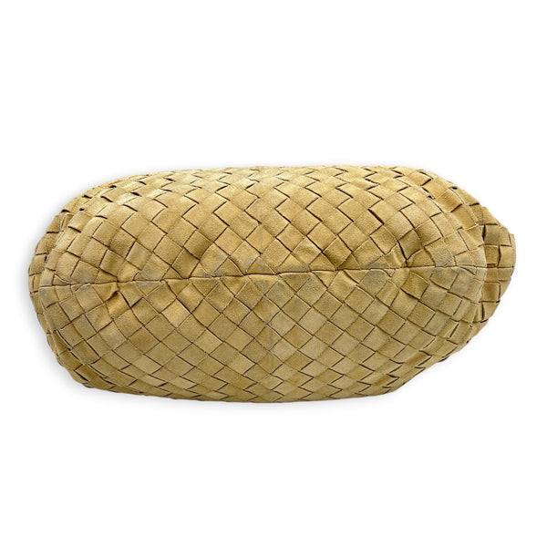 Jodie Shoulder Bag Beige in Suede Leather, Gold hardware