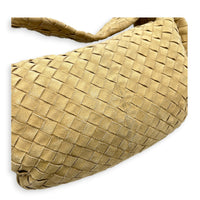 Jodie Shoulder Bag Beige in Suede Leather, Gold hardware