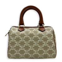 Triomphe Boston Top Handle Bag Beige in Coated Canvas, Gold hardware