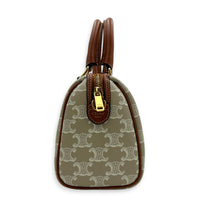 Triomphe Boston Top Handle Bag Beige in Coated Canvas, Gold hardware