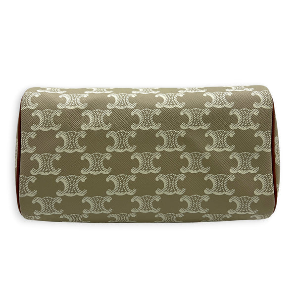 Triomphe Boston Top Handle Bag Beige in Coated Canvas, Gold hardware