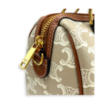 Triomphe Boston Top Handle Bag Beige in Coated Canvas, Gold hardware