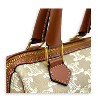 Triomphe Boston Top Handle Bag Beige in Coated Canvas, Gold hardware