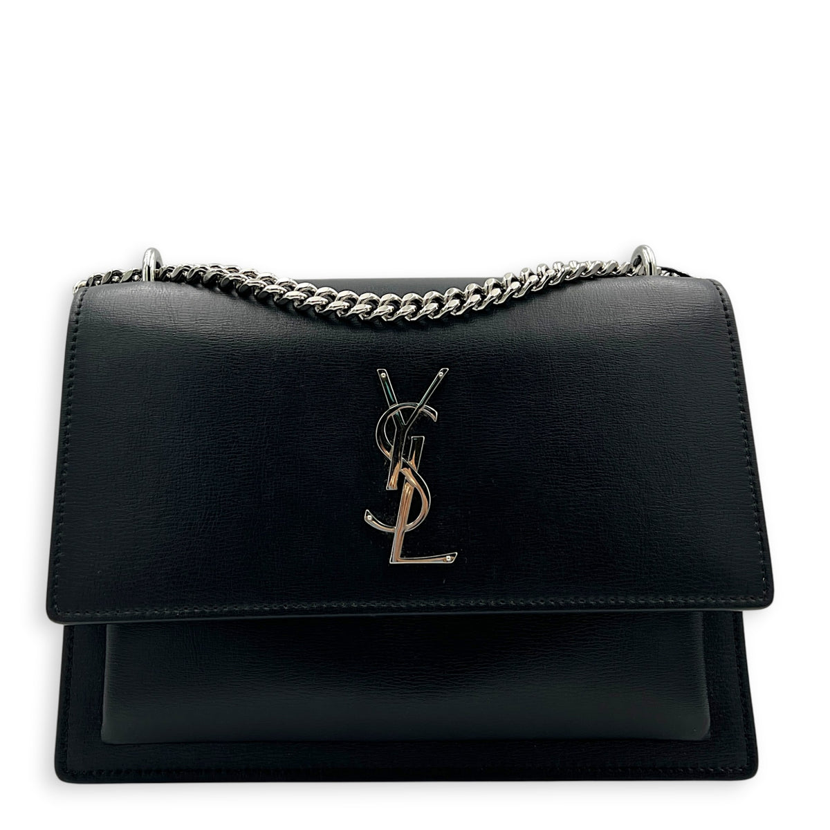 Sunset Black Shoulder Bag in Calfskin, Silver hardware