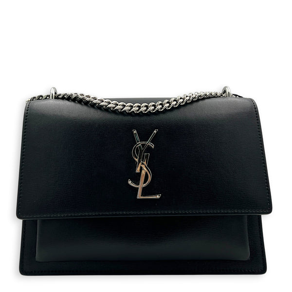 Sunset Black Shoulder Bag in Calfskin, Silver hardware