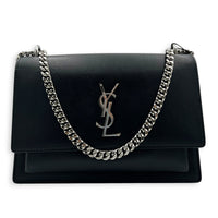 Sunset Black Shoulder Bag in Calfskin, Silver hardware