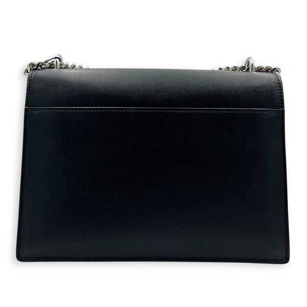 Sunset Black Shoulder Bag in Calfskin, Silver hardware