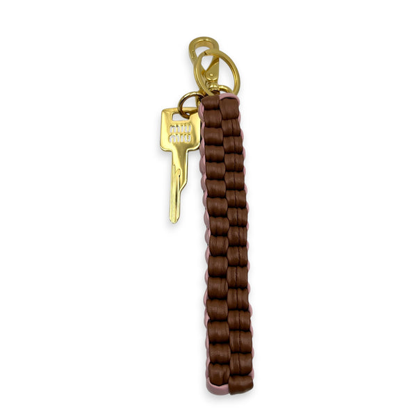 Woven Keychain Multi-colour in Calfskin, Gold hardware