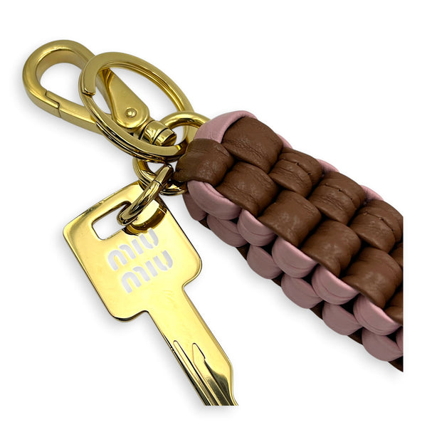 Woven Keychain Multi-colour in Calfskin, Gold hardware