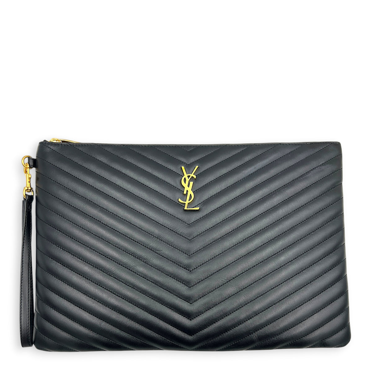 Cassandre Black Pouch in Calfskin, Gold hardware
