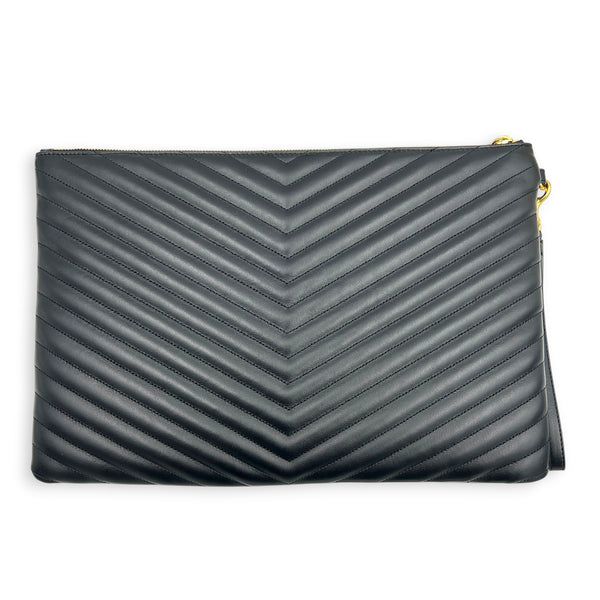 Cassandre Black Pouch in Calfskin, Gold hardware