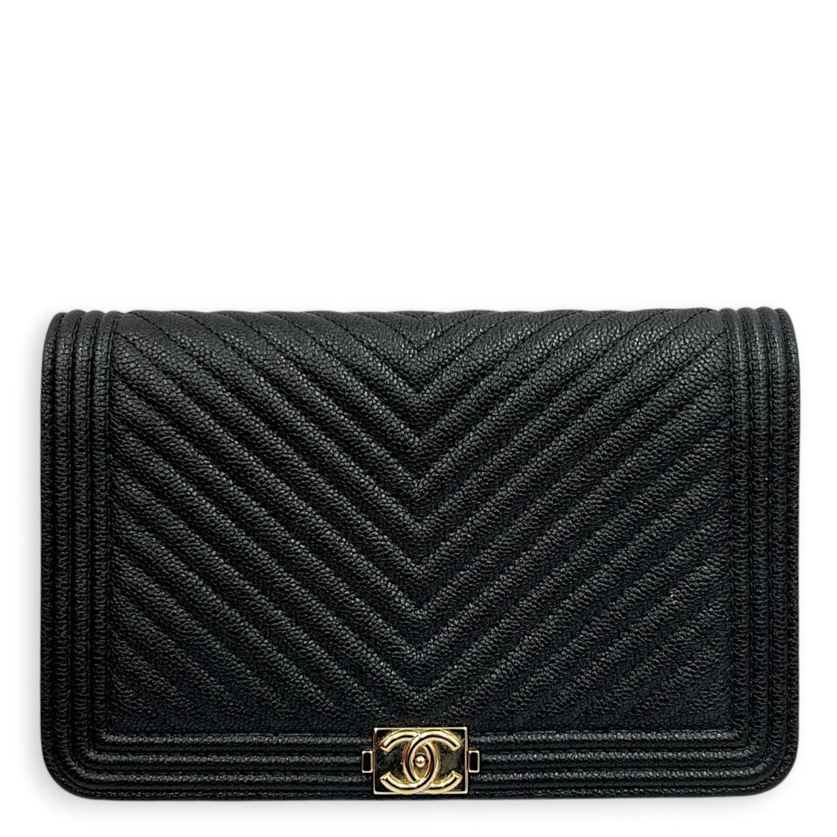 Boy Wallet On Chain Black in Caviar Leather, Gold hardware