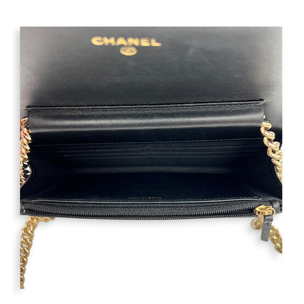 Boy Wallet On Chain Black in Caviar Leather, Gold hardware