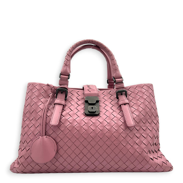 Intrecciato Top Handle Bag Pink in Calfskin, Gunmetal hardware