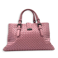 Intrecciato Top Handle Bag Pink in Calfskin, Gunmetal hardware
