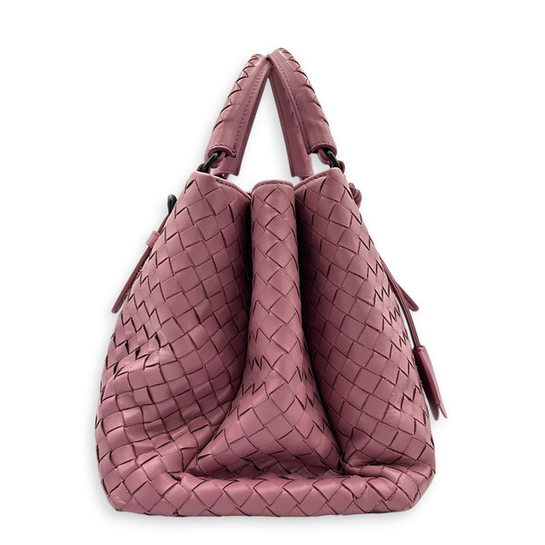 Intrecciato Top Handle Bag Pink in Calfskin, Gunmetal hardware