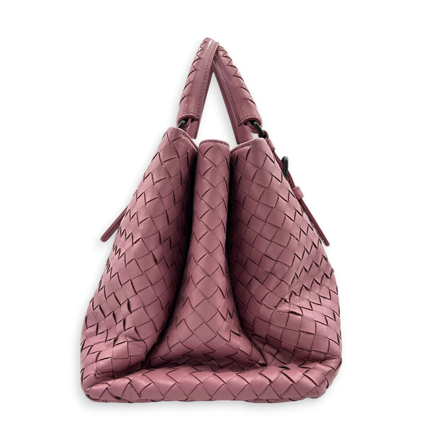 Intrecciato Top Handle Bag Pink in Calfskin, Gunmetal hardware