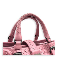 Intrecciato Top Handle Bag Pink in Calfskin, Gunmetal hardware