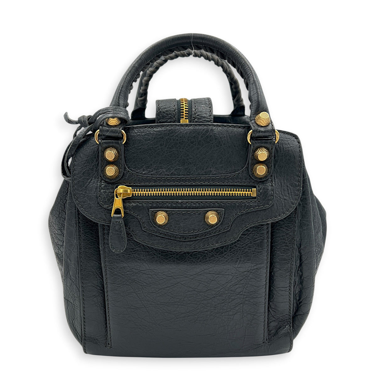 Motorcycle Convertible Grey Backpack in Calfskin, Gold hardware