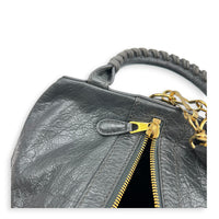 Motorcycle Convertible Grey Backpack in Calfskin, Gold hardware