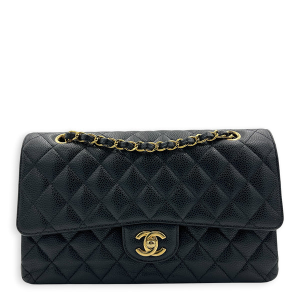 Classic Shoulder Bag Black in Caviar Leather, Gold hardware