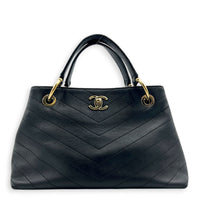 Chic Shopping Black Top Handle Bag in Calfskin, Gold hardware
