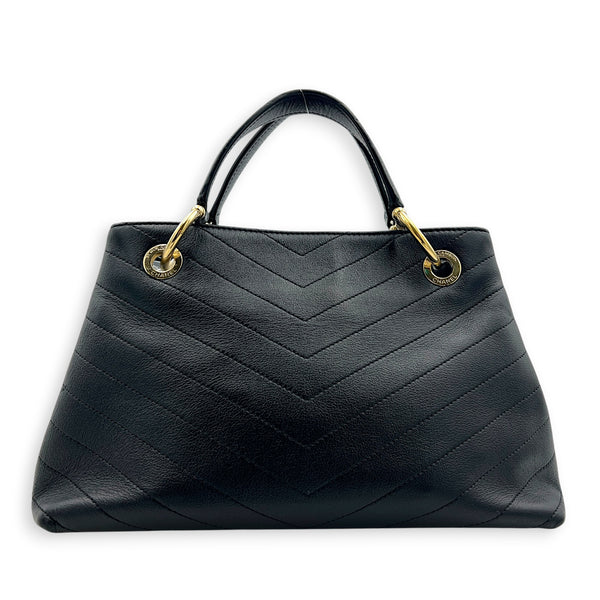 Chic Shopping Black Top Handle Bag in Calfskin, Gold hardware