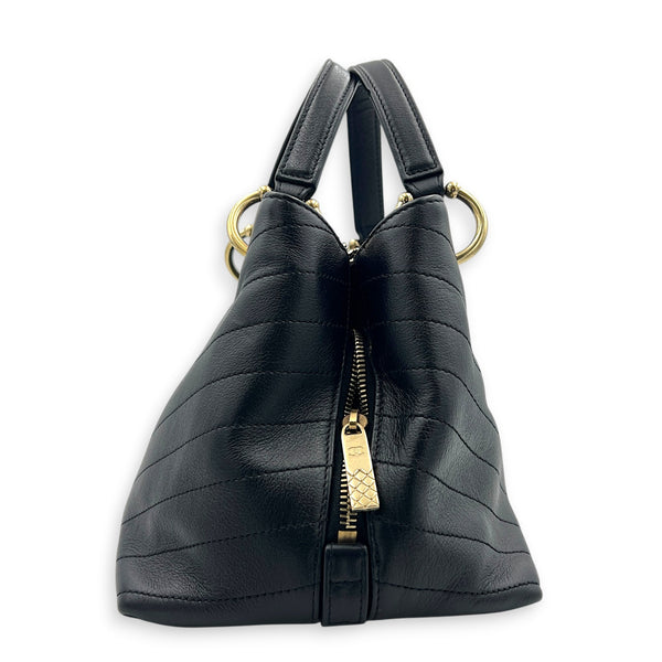 Chic Shopping Black Top Handle Bag in Calfskin, Gold hardware