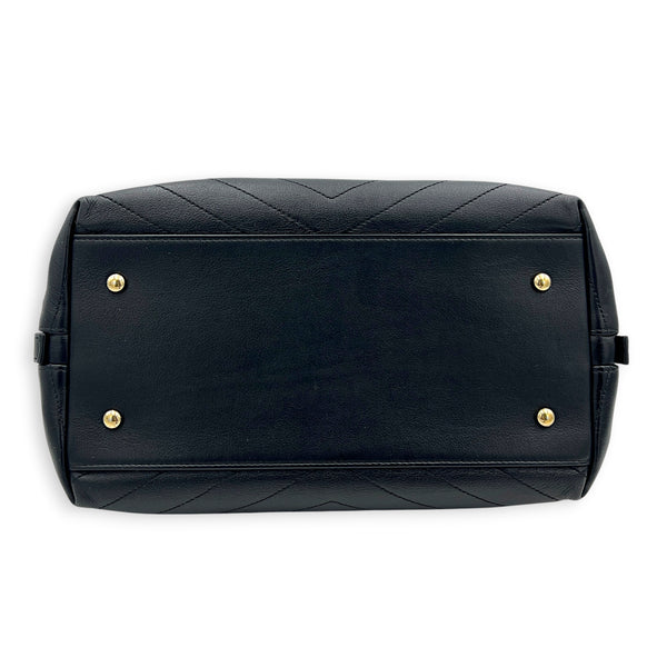 Chic Shopping Black Top Handle Bag in Calfskin, Gold hardware