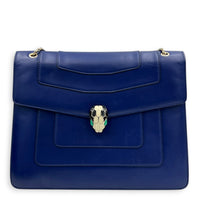 Serpenti Forever Shoulder Bag Blue in Calfskin, Gold hardware