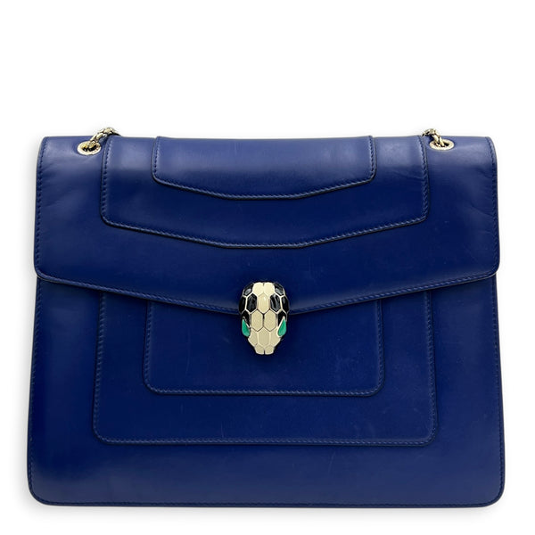 Serpenti Forever Shoulder Bag Blue in Calfskin, Gold hardware
