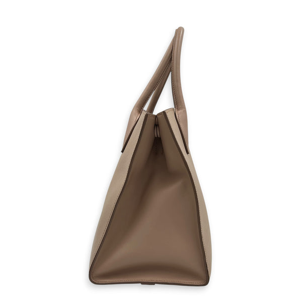 Logo Monochrome Pink Top Handle Bag in Saffiano Leather, Gold hardware