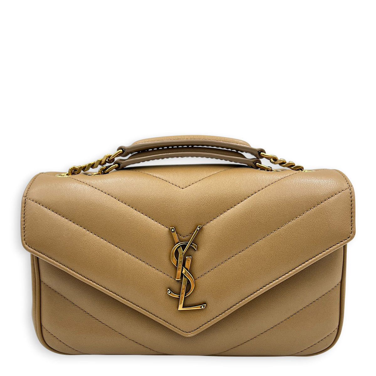 Loulou Shoulder Bag Beige in Lambskin, Gold hardware
