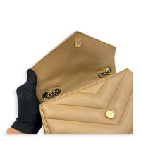 Loulou Shoulder Bag Beige in Lambskin, Gold hardware