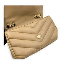 Loulou Shoulder Bag Beige in Lambskin, Gold hardware