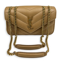 Loulou Shoulder Bag Beige in Lambskin, Gold hardware