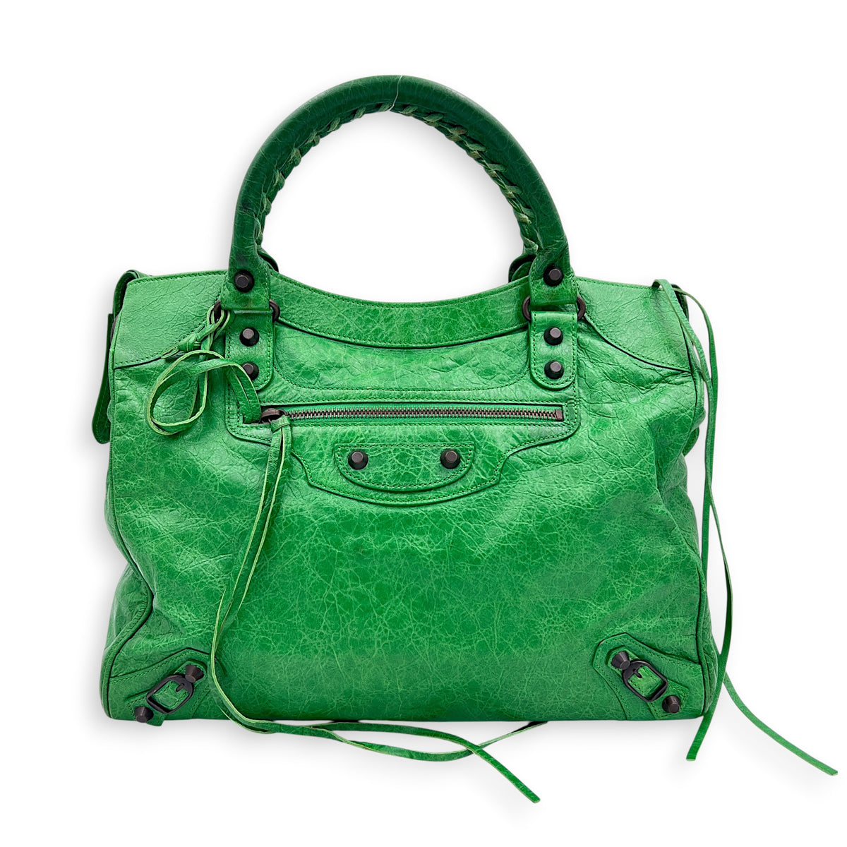 Velo Top Handle Bag Green in Calfskin, Ruthenium hardware