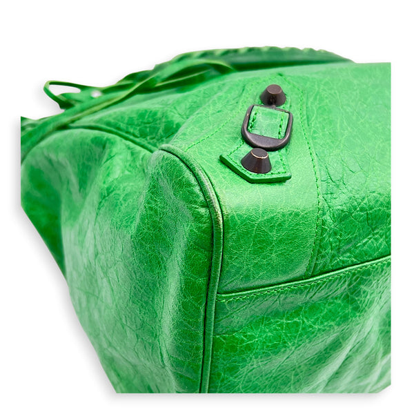 Velo Top Handle Bag Green in Calfskin, Ruthenium hardware