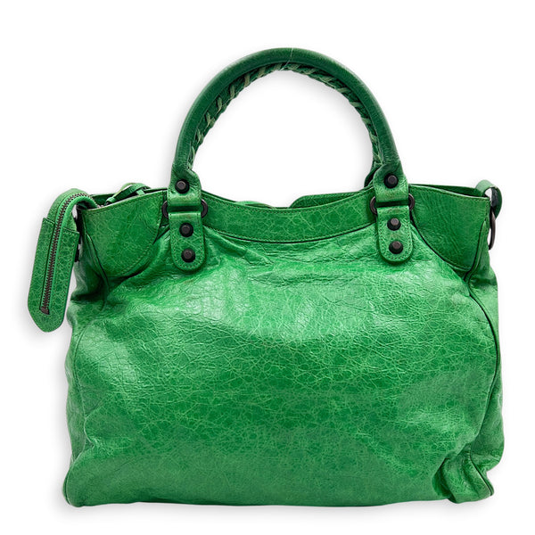 Velo Top Handle Bag Green in Calfskin, Ruthenium hardware
