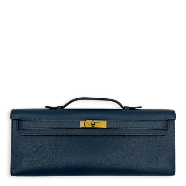 Kelly Cut Bleu de Prusse Clutch in Swift, Gold hardware