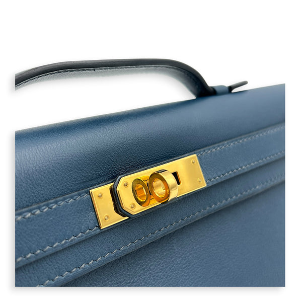 Kelly Cut Bleu de Prusse Clutch in Swift, Gold hardware