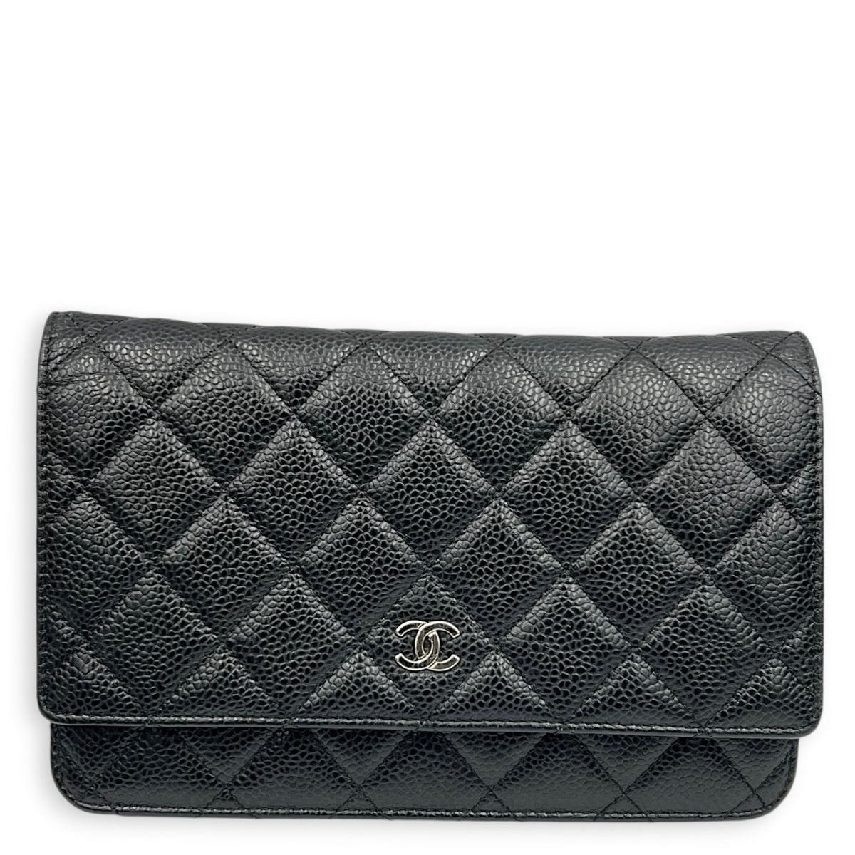 Classic Wallet On Chain Black in Caviar Leather, Silver hardware