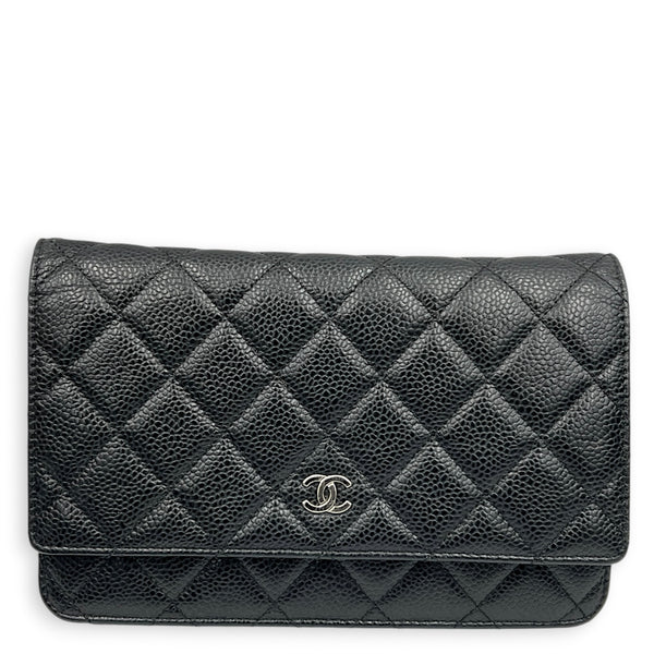 Classic Wallet On Chain Black in Caviar Leather, Silver hardware