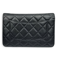 Classic Wallet On Chain Black in Caviar Leather, Silver hardware